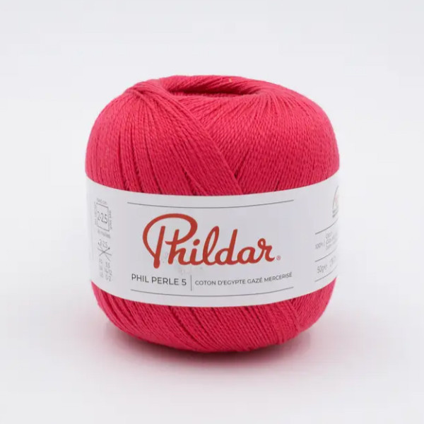 Fil coton crochet Phildar - Phil Perle 5 Framboise, fil coton d'Egypte  OEKO-tex Couleur Rose