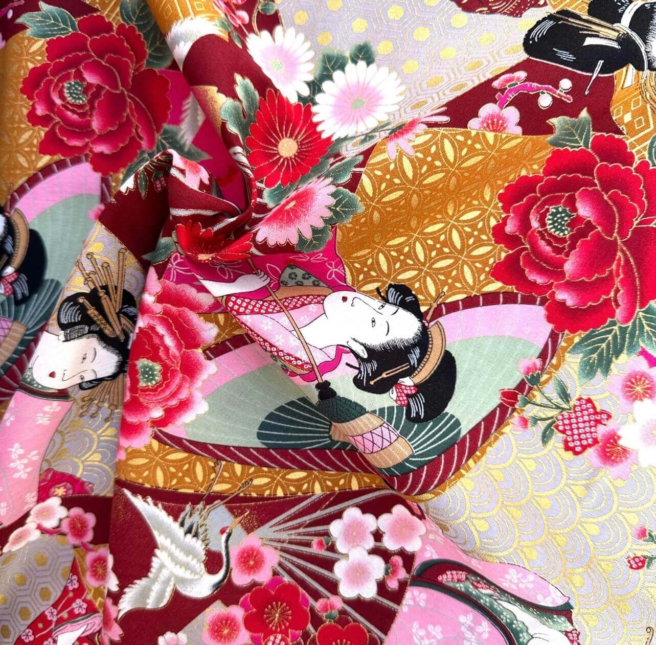 tissu japonais motif geisha traditionnel pour couture tendance